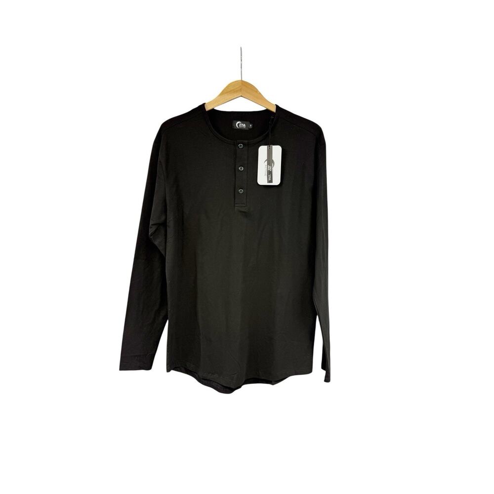 Zyia Men’s Black Long Sleeve Henley Shirt Casual Workout‎ Size Small New